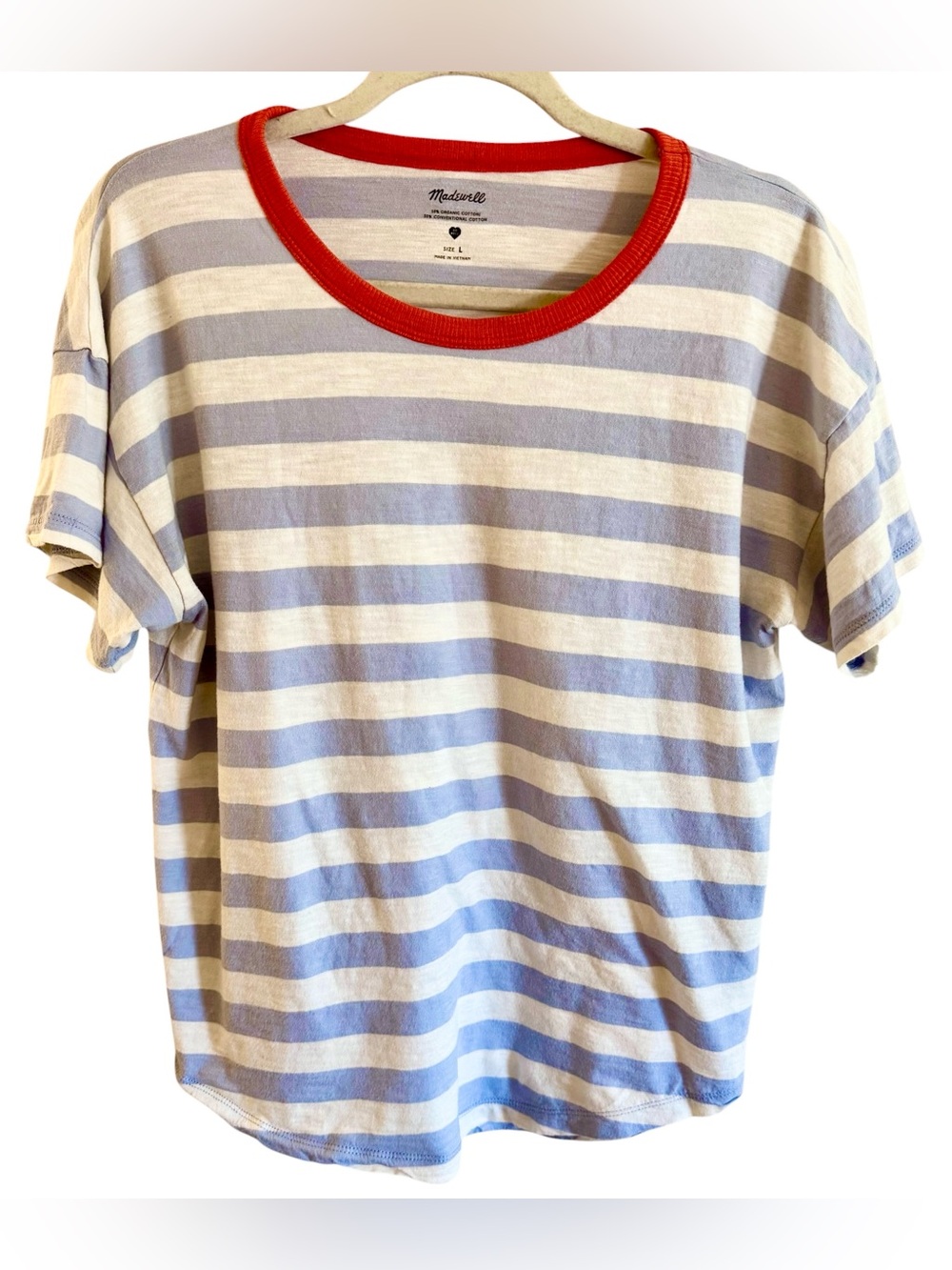 Madewell Striped Ringer Shirt Womens Large White Crew Neck Cotton Casual
